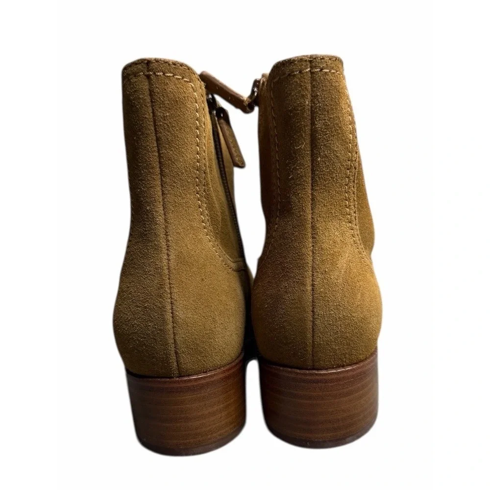 Cole Haan Suede Ankle Boots Womens Size 7B Tan Side Zip Block Heel Booties
